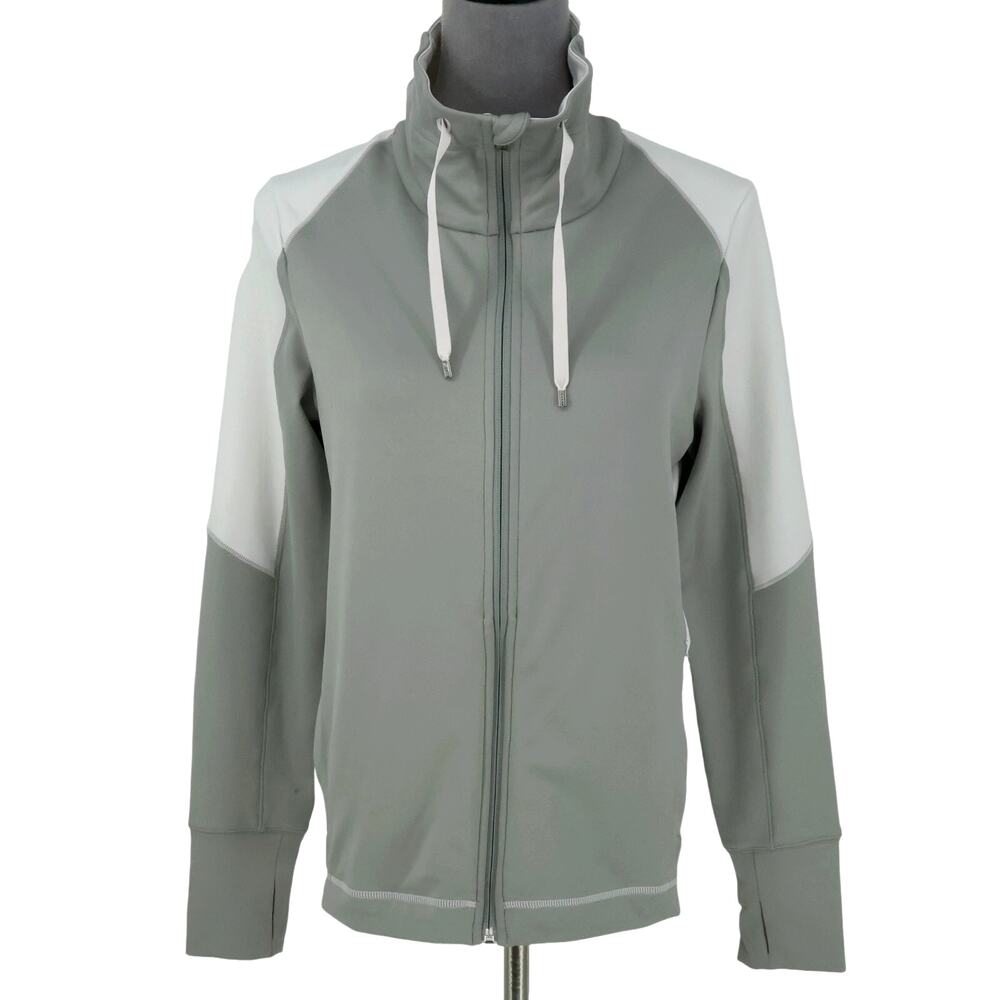 Ralph Lauren RLX Jacket Womens Medium Gray White Full Zip Thumbholes Golf Tennis
